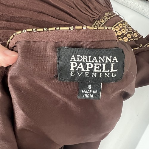 Vintage Adrianna Papell Dress Womens Brown 100% Silk Beaded Fairy Chiffon Size 6 - Picture 9 of 11