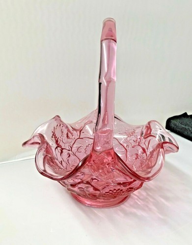 Fenton Art Glass Embossed Water Lily Dusty Rose Pink Basket - Picture 4 of 4