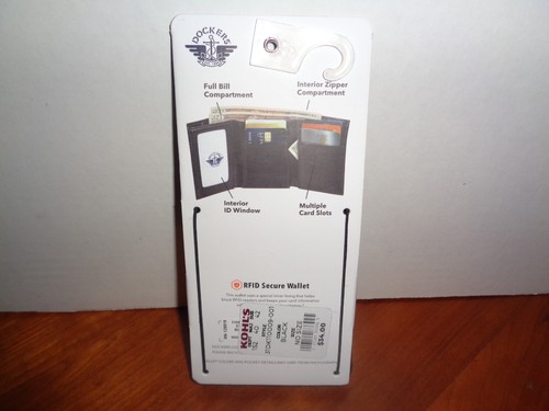 Dockers Mens RFID Coated Leather Trifold Wallet Zipper Closure 6 Card Slot Black - Picture 6 of 9