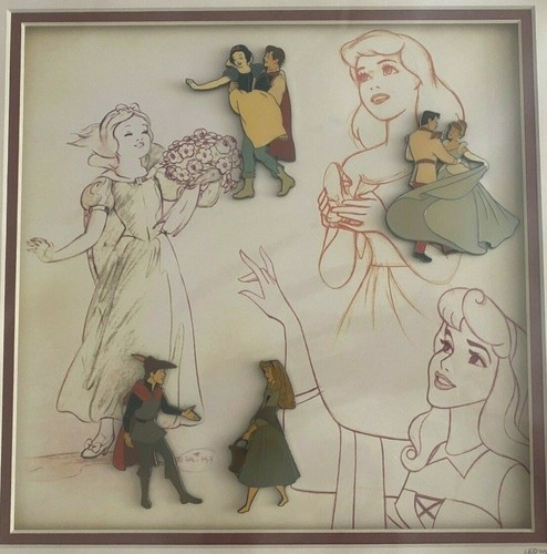 Disney Prince and Princess Framed Pin Set 2002 Snow White Cinderella LE 2400 New - Picture 2 of 10