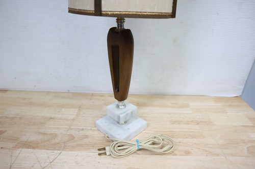 Nice Original 1960's Vintage MCM 16" Table Desk Lamp & Shade Teak Modern Brass - Picture 8 of 12