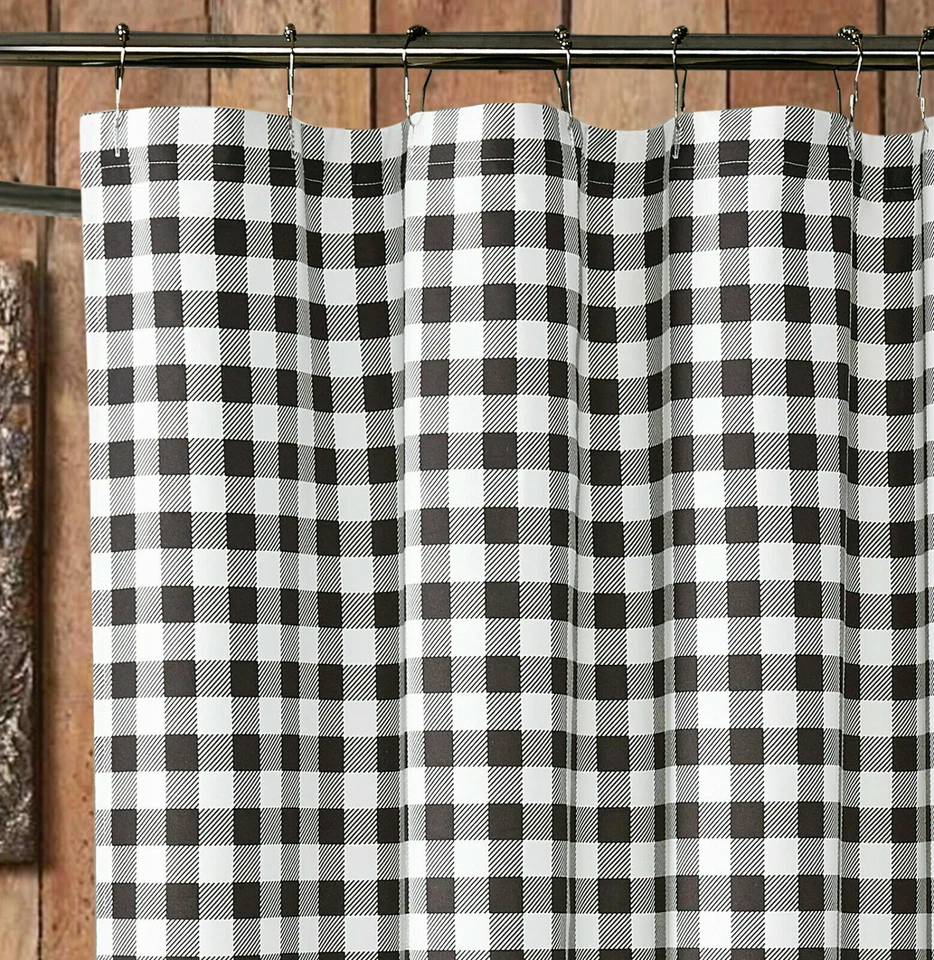 JUEGO DE 13 GANCHOS CORTINA DUCHA BUFFALO PLAID PRIMITIVO NEGRO 72" NASCAR CHECK Foto 3 de 3