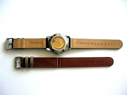 20mm Negro Genuino Piel de Cerdo Correa Reloj Correa Años 50 Retro Estilo IW SUISSE 16 18mm - Imagen 3 de 8