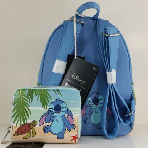 Loungefly Disney Lilo & Stitch Turtle Beach Mini Backpack Bag & Wallet Set New - Picture 2 of 18