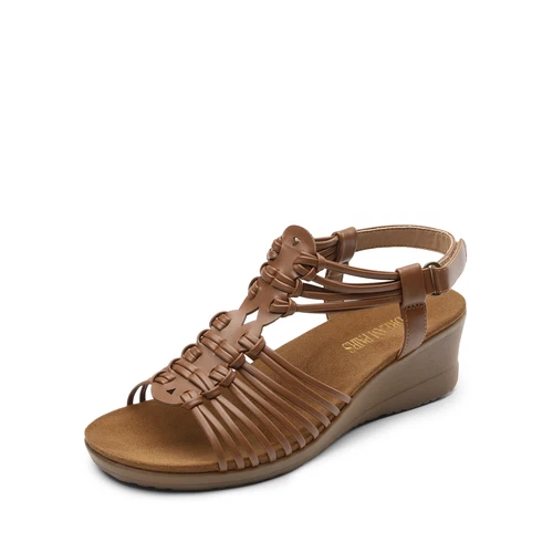 Women Open Toe Ankle Strap Casual Shoes Low Wedge Casual Dress Wedge Sandals - Picture 12 of 17