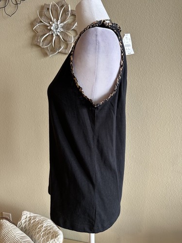 J. Crew Women's Black Sleeveless Blouse w/Ruffle Animal Print Trim - Sz S - Picture 2 of 9