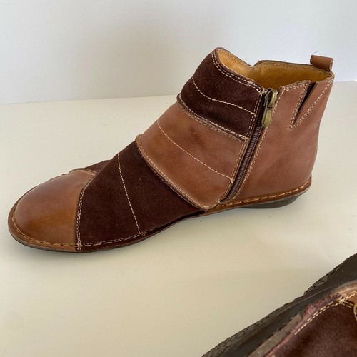 Spring Step Ankle Boots Womens 11 42 Brown Leather Groove Bootie Patches Zip - Picture 2 of 11