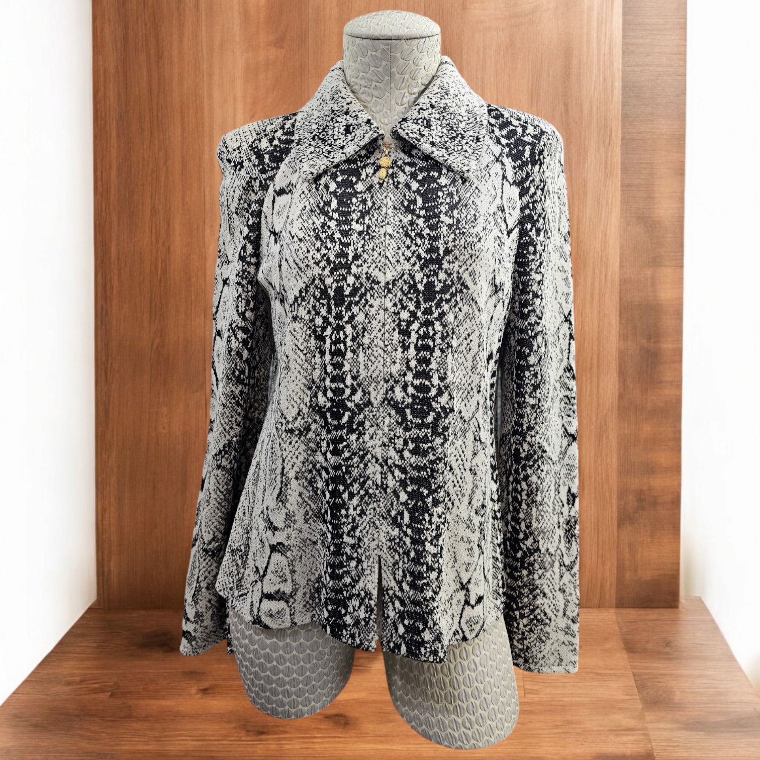 St. John Black White Knit Python Pattern Blazer J… - image 1