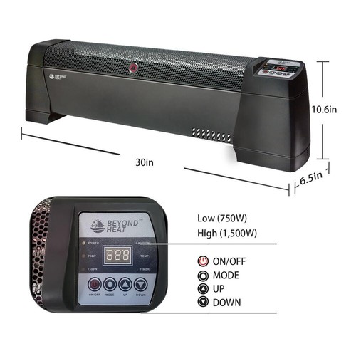 1500W Black Aluminum Digital Baseboard Electric Utility Space Heater Thermostat - Picture 4 of 9