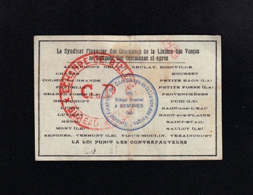 F.C. FRANCIA FRANCE , VOSGES , 1 FRANCO 1916 , MBC- (VF-) . - Imagen 2 de 2