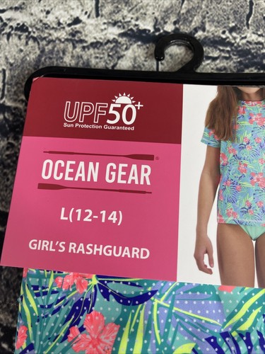 Ocean Gear Girls L 12-14 short sleeve RASHGUARD Top UPF 50+ Sun Protection - Picture 3 of 8
