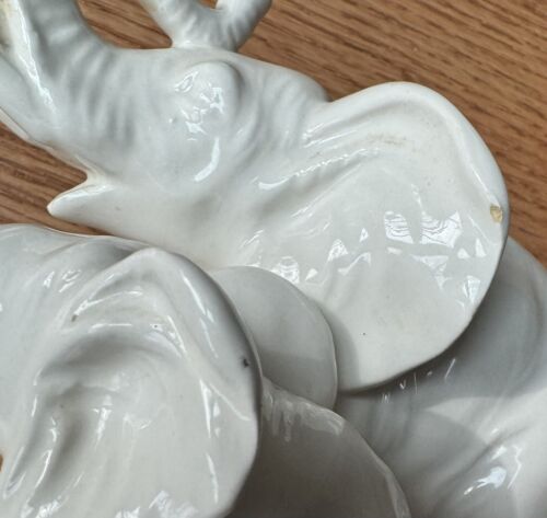 Statuina Elefante Vintage Madre e Bambino Tronco Portafortuna Porcellana 5X6 Giappone - Foto 9 di 9