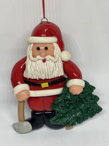 Santa with Axe and Tree 4.5" Clay Dough Christmas Ornament - Picture 2 of 6