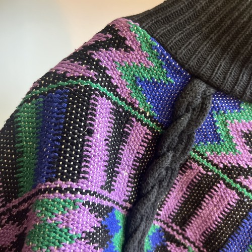 Jersey Cuello VINTAGE Grueso Tejido Algodón Patrón Gran Tamaño Años 80 Retro Ala de Murciélago - Imagen 6 de 18