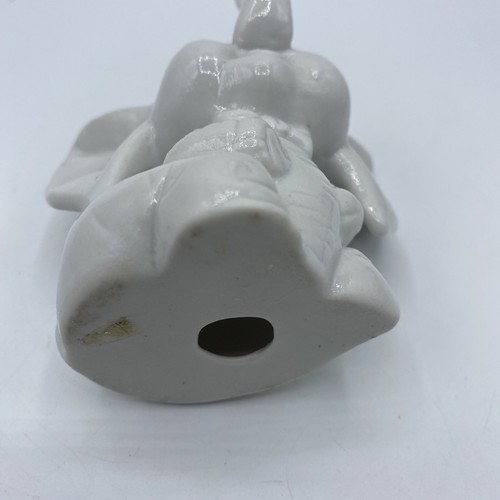 White Baby Elephant Porcelain Figurine Trunk Up Bow Tie Big Eyes Vintage 3.5” - Picture 10 of 11