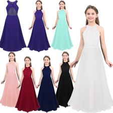 Junior Flower Girls Bridesmaid Dress Floral Lace Long Evening Prom Maxi Gown