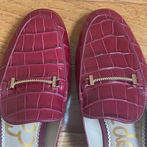 Sam Edelman rote Krokoleder Pantolette Loafer Pantoletten flache Schuhe Gr. 7 - Bild 8 von 12