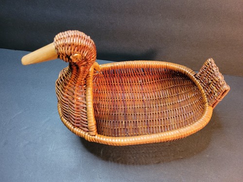 Cesta de pan jardinera de mimbre ratán pato pájaro pico madera - Imagen 2 de 7