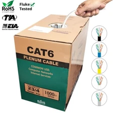 BN Cables Bulk Cat6 1000ft  Solid Plenum CMP Rated 550 Mhz 23 Awg Cable White