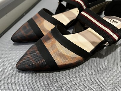 Fendi Technical Mesh FF Logo Colibri Slingback Flats Shoes