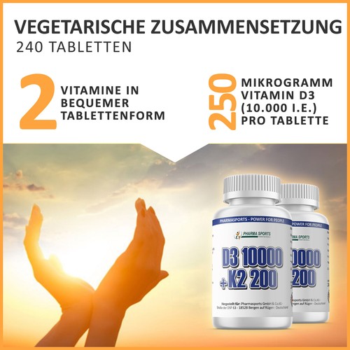 240 Tabletten - Vitamin D3 10000 IE. + Vitamin K2 200 mcg - MK7 Vegetarisch - Bild 3 von 10