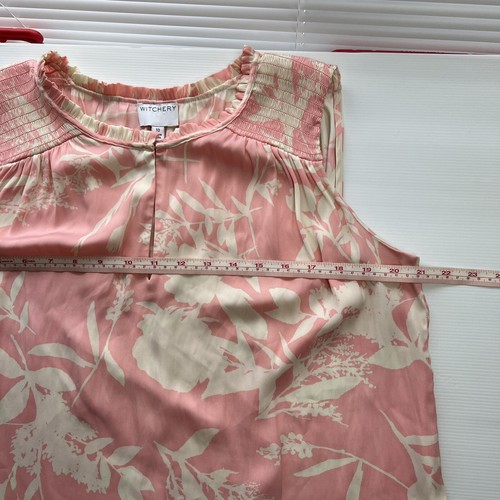 Witchery Floral Top Womens 10 S Pink Flowers Silky Satin Tunic Sleeveless Tank - Picture 13 of 14