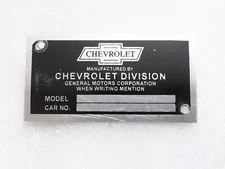 Chevrolet Division Chassis Serial Number Data Plate For Chevrolet Vintage Cars