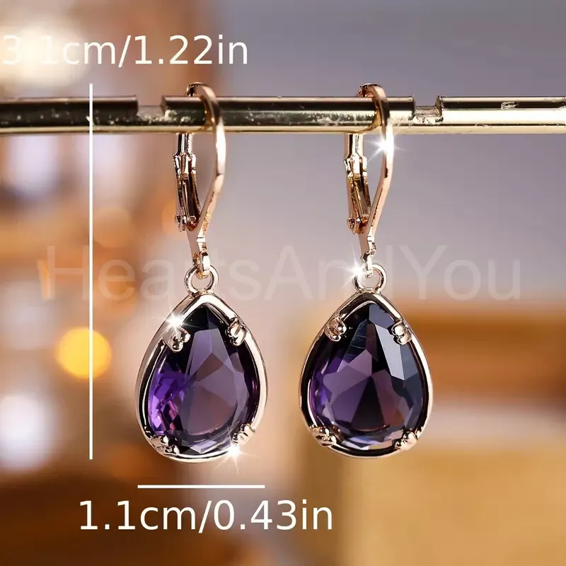 2.5ct Pear Cut Simulated Amethyst Solitaire Drop Earrings 14K Yellow Gold Plated - Image 3 of 4