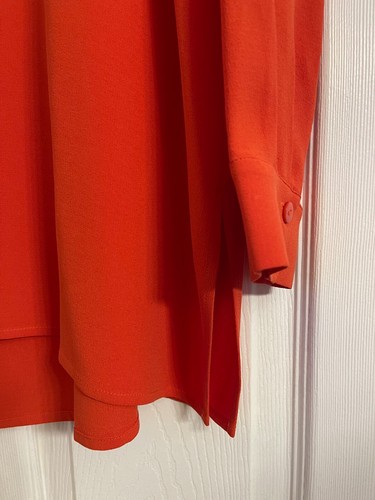 NWT $298 Eileen Fisher Hot Red Silk Georgette Crepe Stand Collar Top Small - Afbeelding 2 van 6
