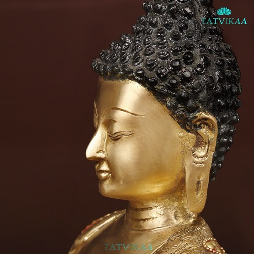 Messing Buddha Statue mit exquisitem Mauerwerk. 13,5 cm groß. - Bild 9 von 11