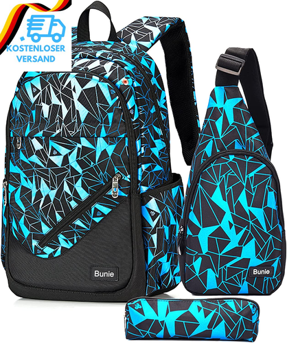 Bunie Rucksack Für Jungen Große Büchertasche Wasserdichte Schultasche Federmäppc - Bild 11 von 12