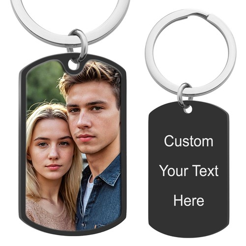 Full Color Photo Personalize Text Engraved Tag Key Chain Keepsake for Men Women - Picture 7 of 17
