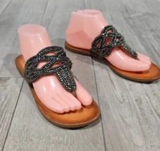 NOT RATED Iridescent Beaded Boho Thong Flip Flop Sandals 8M