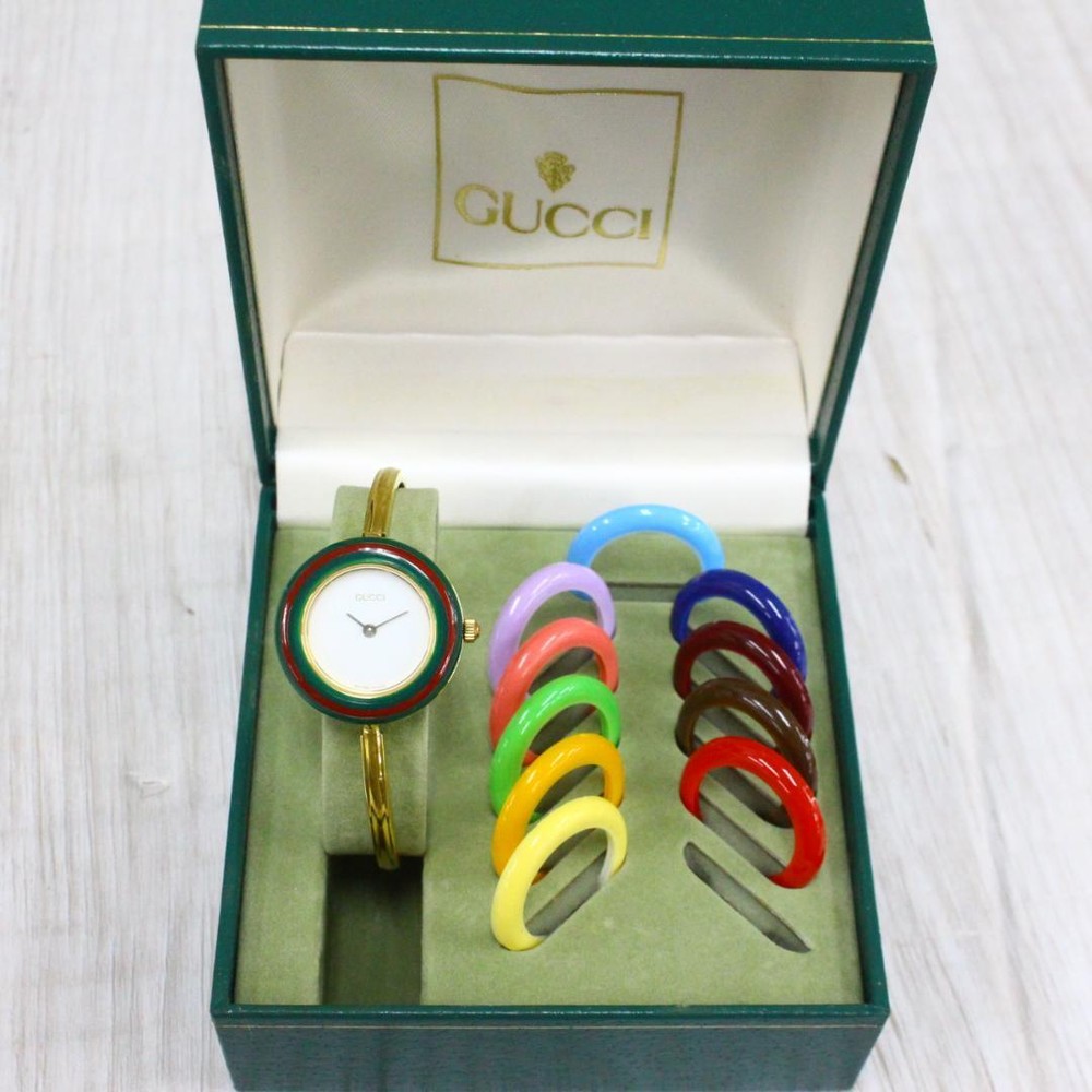 Gucci Change Bezel 11 Colors Gold Quartz Operation confirmed in box green #3