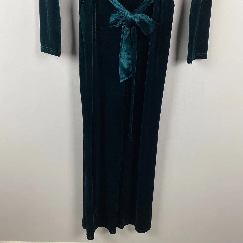 Macacão JJ's House veludo perna larga tamanho grande verde com cinto manga longa - Imagem 3 de 4