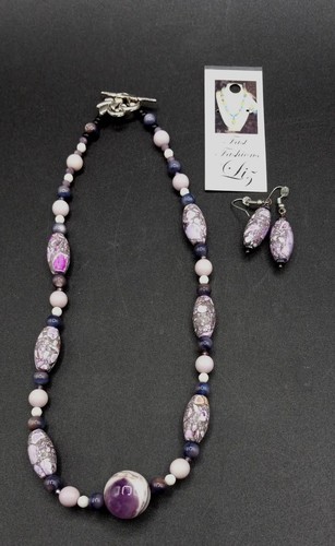 NIB Necklace and Earrings Set Fast Fashions by Liz Purple Glass Stone     /L1b - Picture 3 of 7