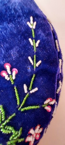 Vintage-Antik doppelseitig Perlen stark gepolstert lila Samt Pfau Tee gemütlich - Bild 7 von 8