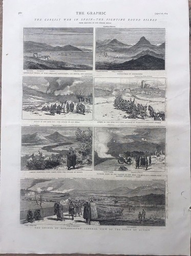 1874 Grabados Antiguos - Luchando por Bilbao (Vizcaya) - Guerra Carlista en España - Imagen 3 de 3