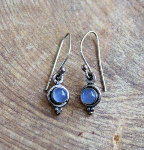 Blaue Spitze Achat & versilberte hängende Ohrringe