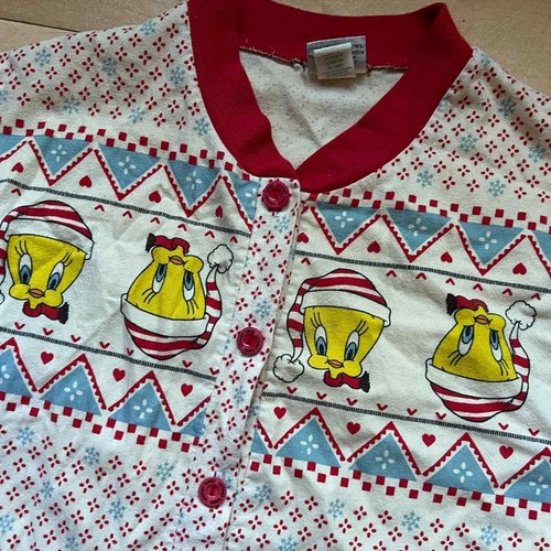 Vintage Looney Tunes Tweety Vogel Weihnachten Pyjama Einteiler Erwachsene Small - Bild 5 von 12