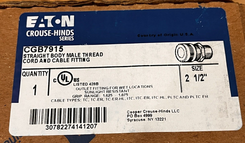 1ea COURSE- HINDS CGB7915 - 2-1/2" Straight Body Cord and Cable Fitting - Foto 2 di 4
