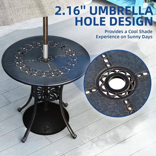 DEXTRUS Outdoor Dining Table 25.59"W x 25.59"D x 25" Cast Aluminum in Bronze - Picture 6 of 7