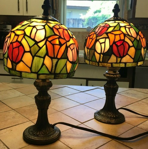 2 each Tiffany Style Dale Tiffany 12 Inch Accent Lamp Roses - Picture 7 of 8