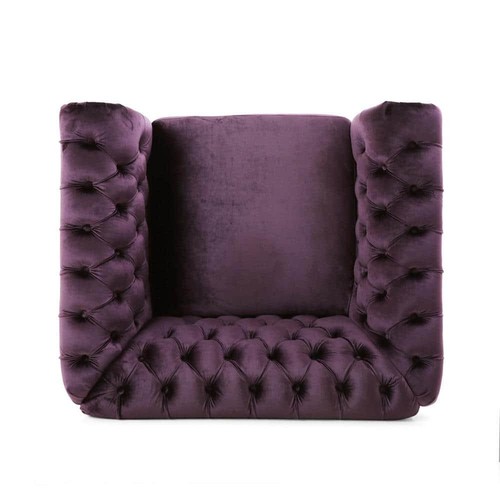 Noble House Club Chair 39.5" Upholstered Velvet w/ Nailhead Trim in Blackberry - Picture 4 of 11