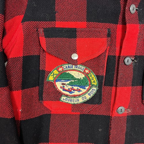 Vintage Flannel Jacket Mens Medium Red 1960s Wool Plaid Button Up Quebec Shacket - Picture 5 of 12