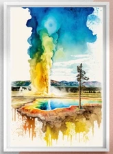 Yellowstone National Park Watercolor Poster, Old Faithful Printable Wall Art
