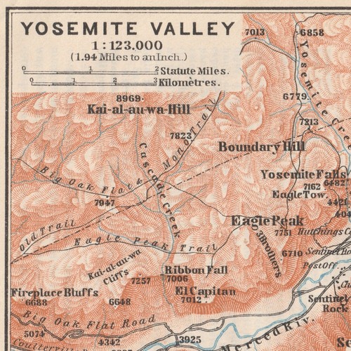 YOSEMITE VALLEY 1909 Original Map SIERRA NEVADA California USA - Picture 5 of 6