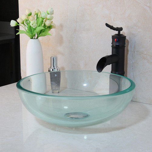 Rubinetto nero miscelatore cascata ciotola vetro temperato lavandino tondo vaso tondo 310 mm - Foto 36 di 47