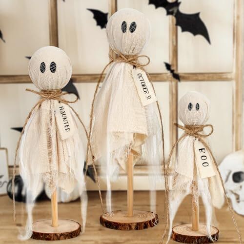 Halloween Decorations Indoor - Set of 3 Primitive Halloween Ghosts on Wooden - Picture 2 of 7