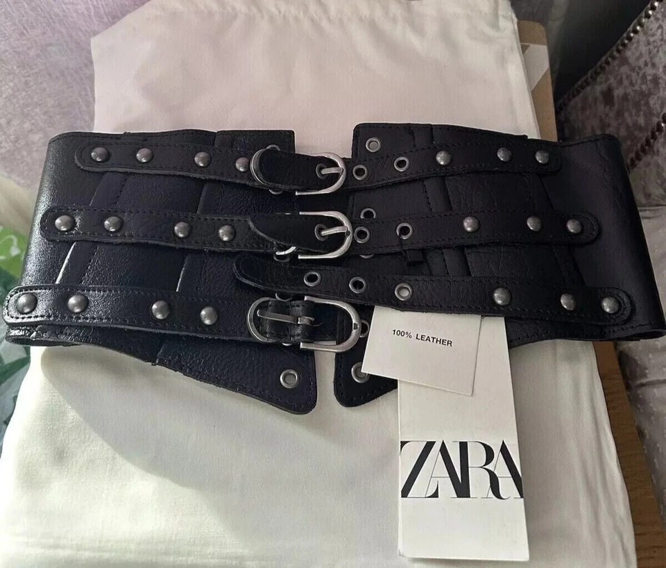 ZARA CINTURÓN CORSÉ CUERO TACHONADO NEGRO UK30 US30 EUR 80 REF 1736/238 Foto 4 de 4